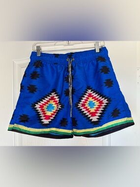Pangea Aztec print southwest shorts swim trunks men’s size large 5” inseam lined